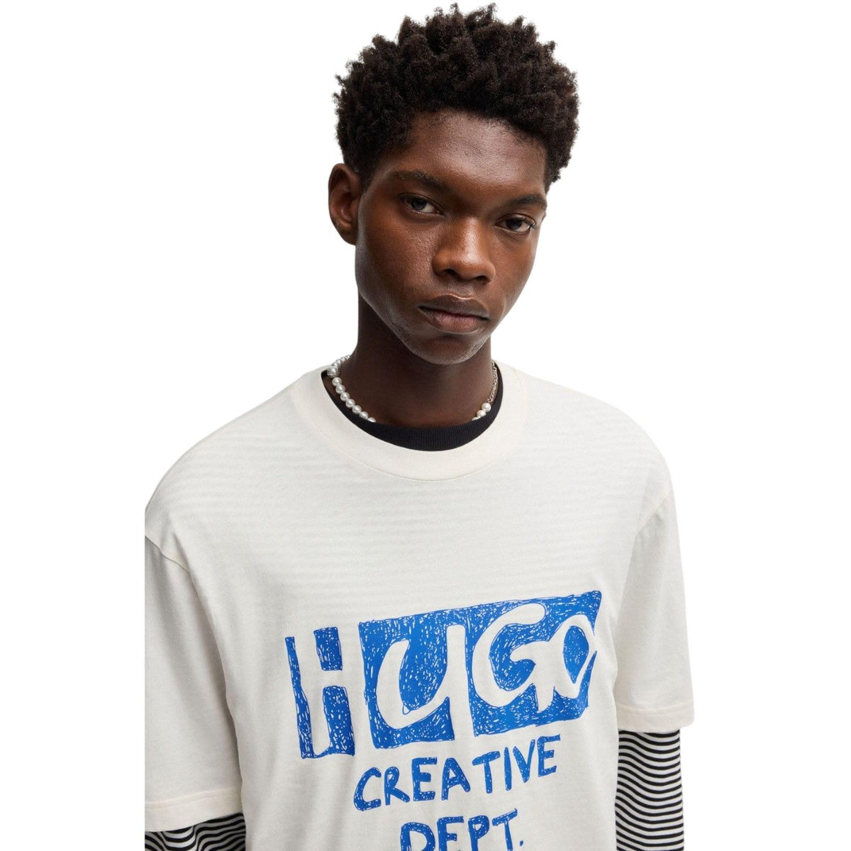 White - Side - Hugo Mens Nugocrea Artwork Logo T-Shirt