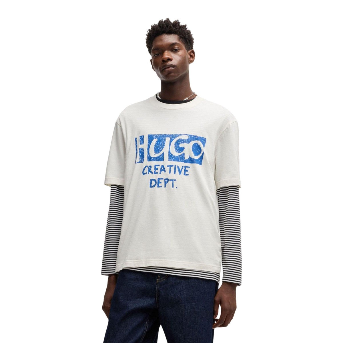 White - Lifestyle - Hugo Mens Nugocrea Artwork Logo T-Shirt