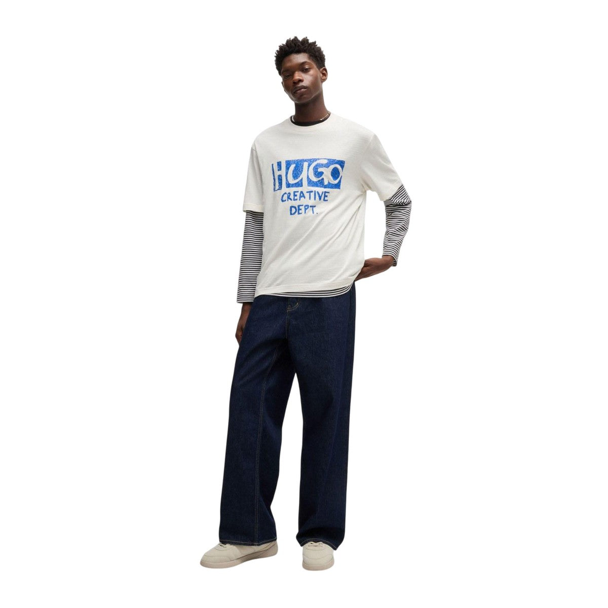 White - Pack Shot - Hugo Mens Nugocrea Artwork Logo T-Shirt