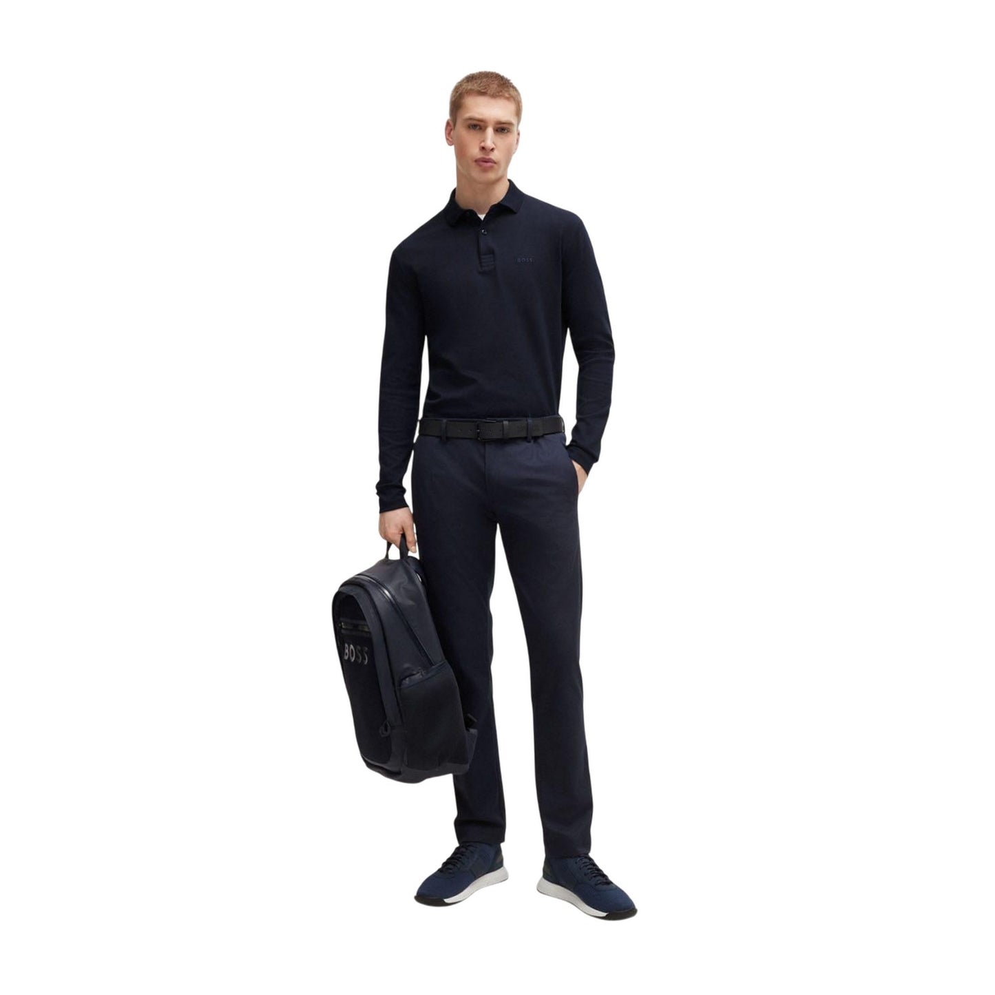 Dark Blue - Pack Shot - Boss Mens Pirol Long-Sleeved Polo Shirt
