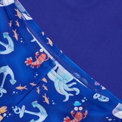 Blue-Yellow - Side - Speedo Childrens-Kids Digital Print Short-Sleeved Rash Guard Set