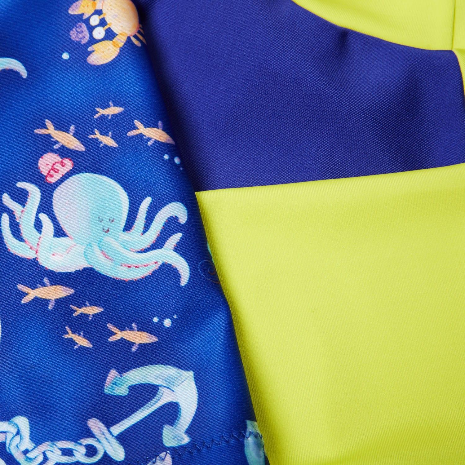 Blue-Yellow - Pack Shot - Speedo Childrens-Kids Digital Print Short-Sleeved Rash Guard Set