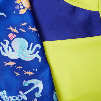 Blue-Yellow - Pack Shot - Speedo Childrens-Kids Digital Print Short-Sleeved Rash Guard Set