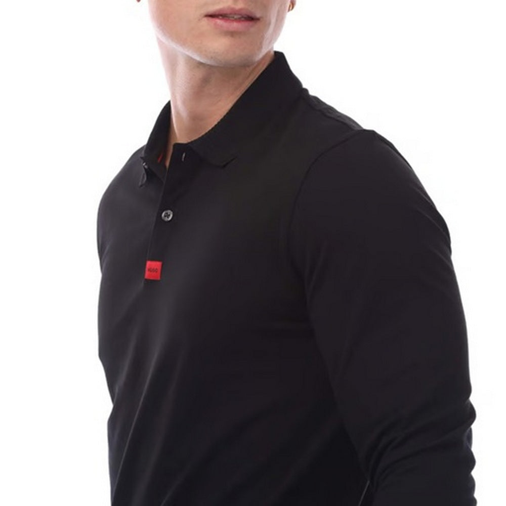 Black - Side - Hugo Boss Mens Deresolo222 Long-Sleeved Polo Shirt
