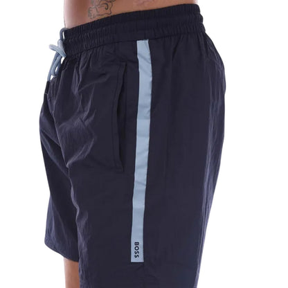 Navy - Side - Hugo Boss Mens Logo Swim Shorts