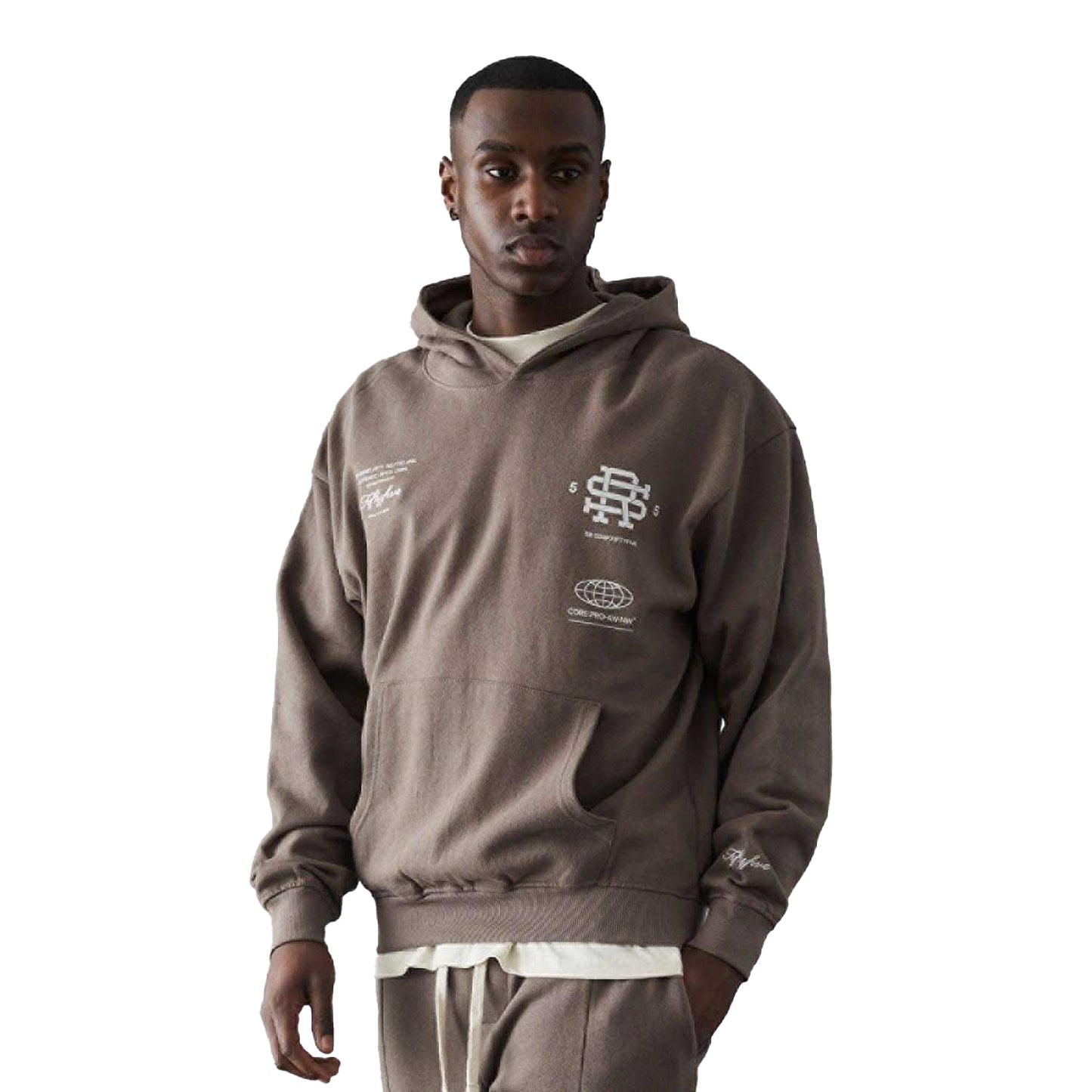 Brown - Front - Fiftyfive Mens Versus Logo Hoodie