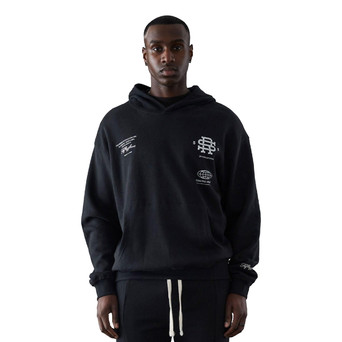 Black - Front - Fiftyfive Mens Versus Logo Hoodie