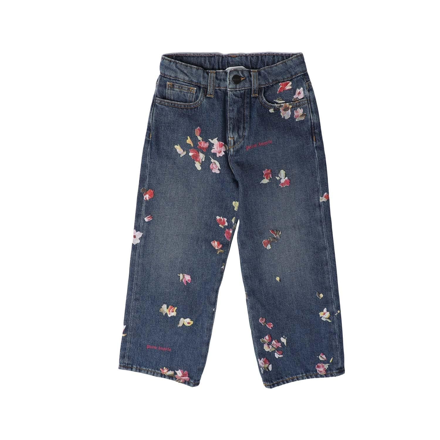 Blue-Red - Front - Palm Angels Childrens-Kids Floral Jeans
