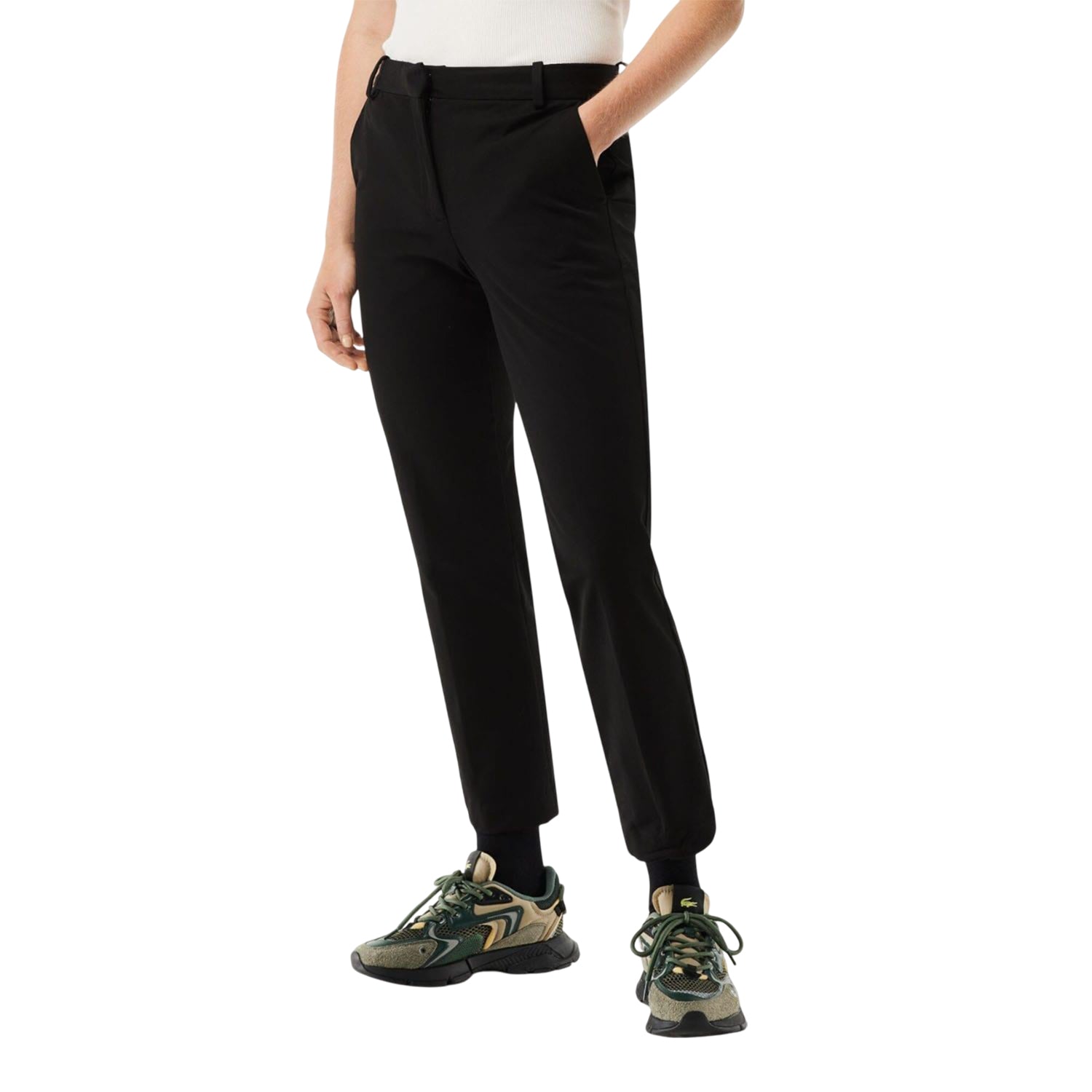 Black - Side - Lacoste Womens-Ladies Cotton Stretch Slim Chinos