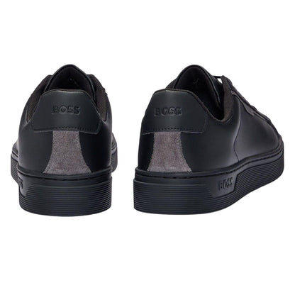 Black - Back - Boss Mens Rhys Suede Tennis Trainers