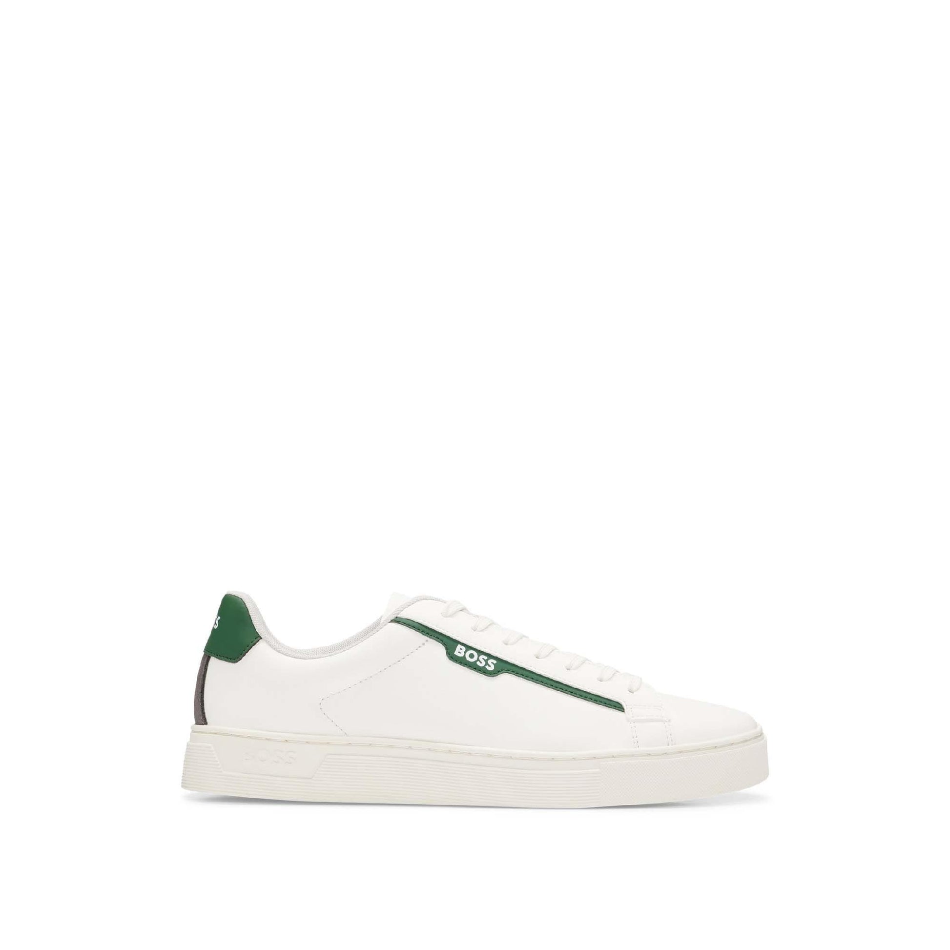 White - Front - Boss Mens Rhys Suede Tennis Trainers