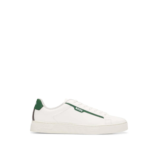 White - Front - Boss Mens Rhys Suede Tennis Trainers