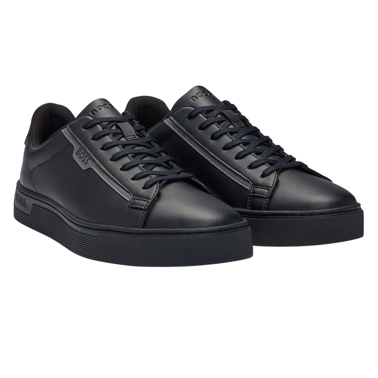 Black - Front - Boss Mens Rhys Suede Tennis Trainers