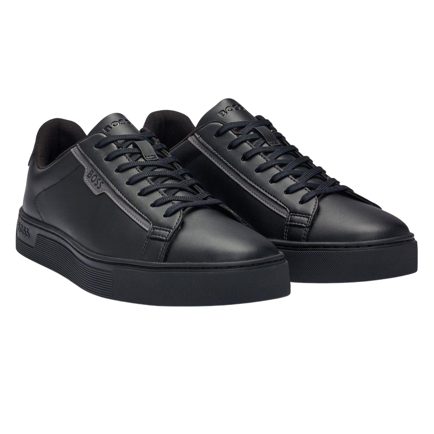 Black - Front - Boss Mens Rhys Suede Tennis Trainers
