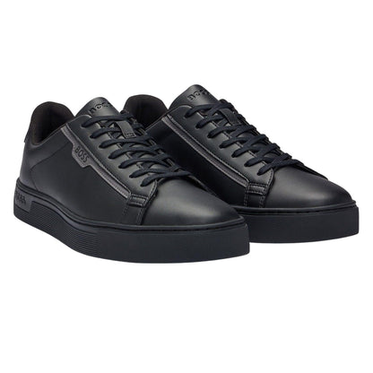 Black - Front - Boss Mens Rhys Suede Tennis Trainers