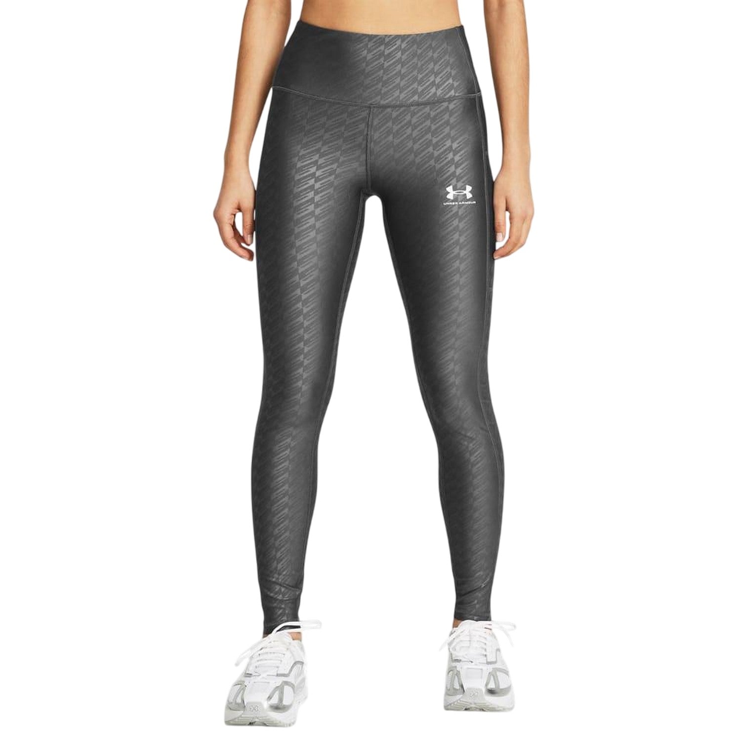 Grey - Side - Under Armour Womens-Ladies Embossed Logo Leggings