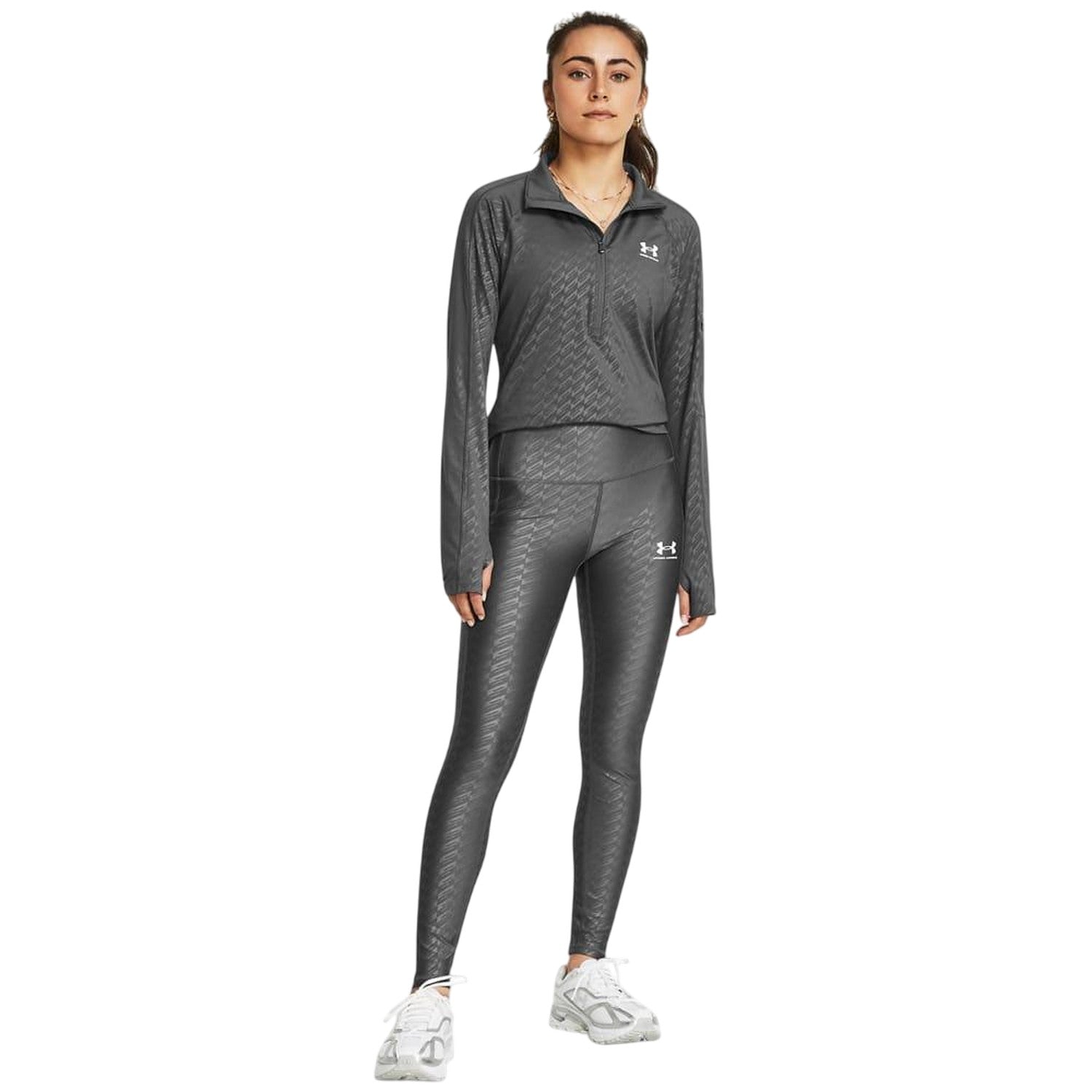 Grey - Close up - Under Armour Womens-Ladies Embossed Logo Leggings