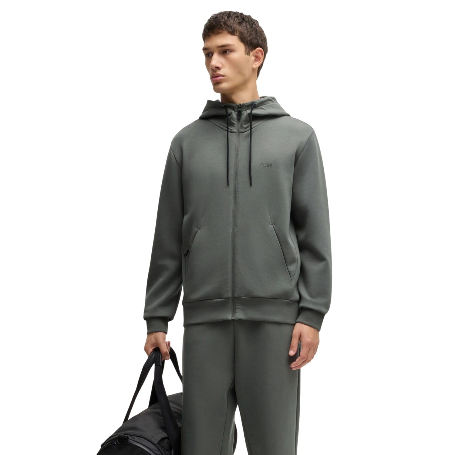 Grey - Pack Shot - Boss Mens Saggy Full Zip Hoodie