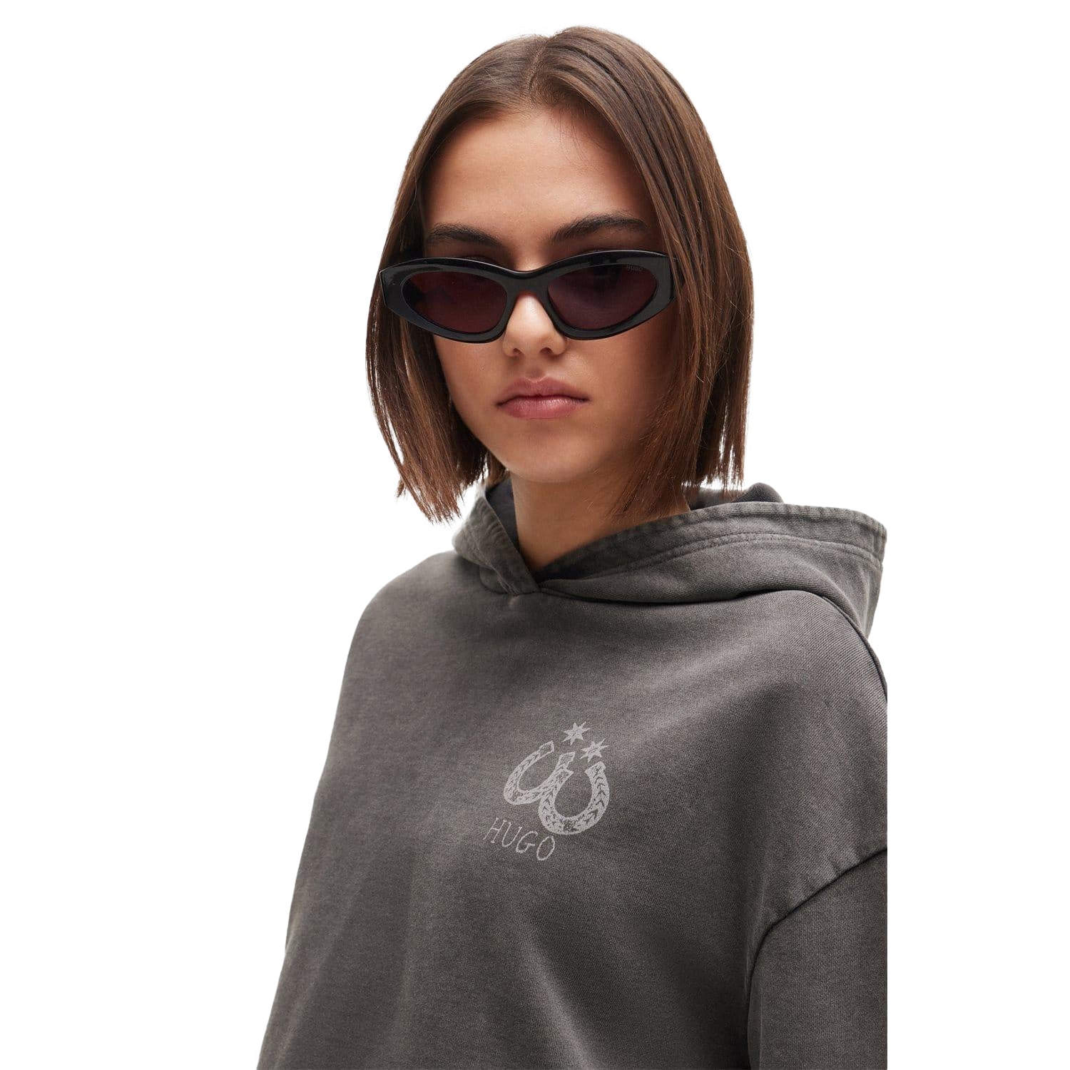 Black - Side - Hugo Womens-Ladies Dephana_2 Relaxed Fit Crop Hoodie