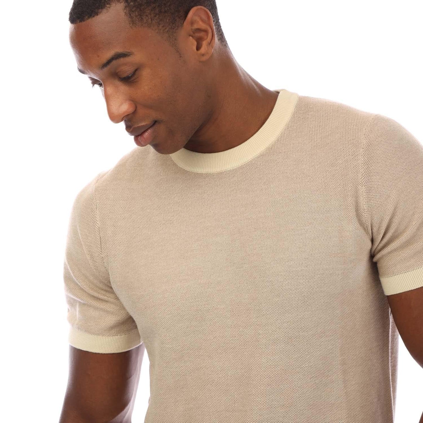Beige - Side - Hugo Boss Mens Knitted T-Shirt