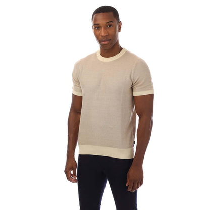 Beige - Front - Hugo Boss Mens Knitted T-Shirt