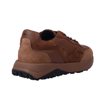 Brown - Back - Hugo Mens Kane Runner Suede Trainers