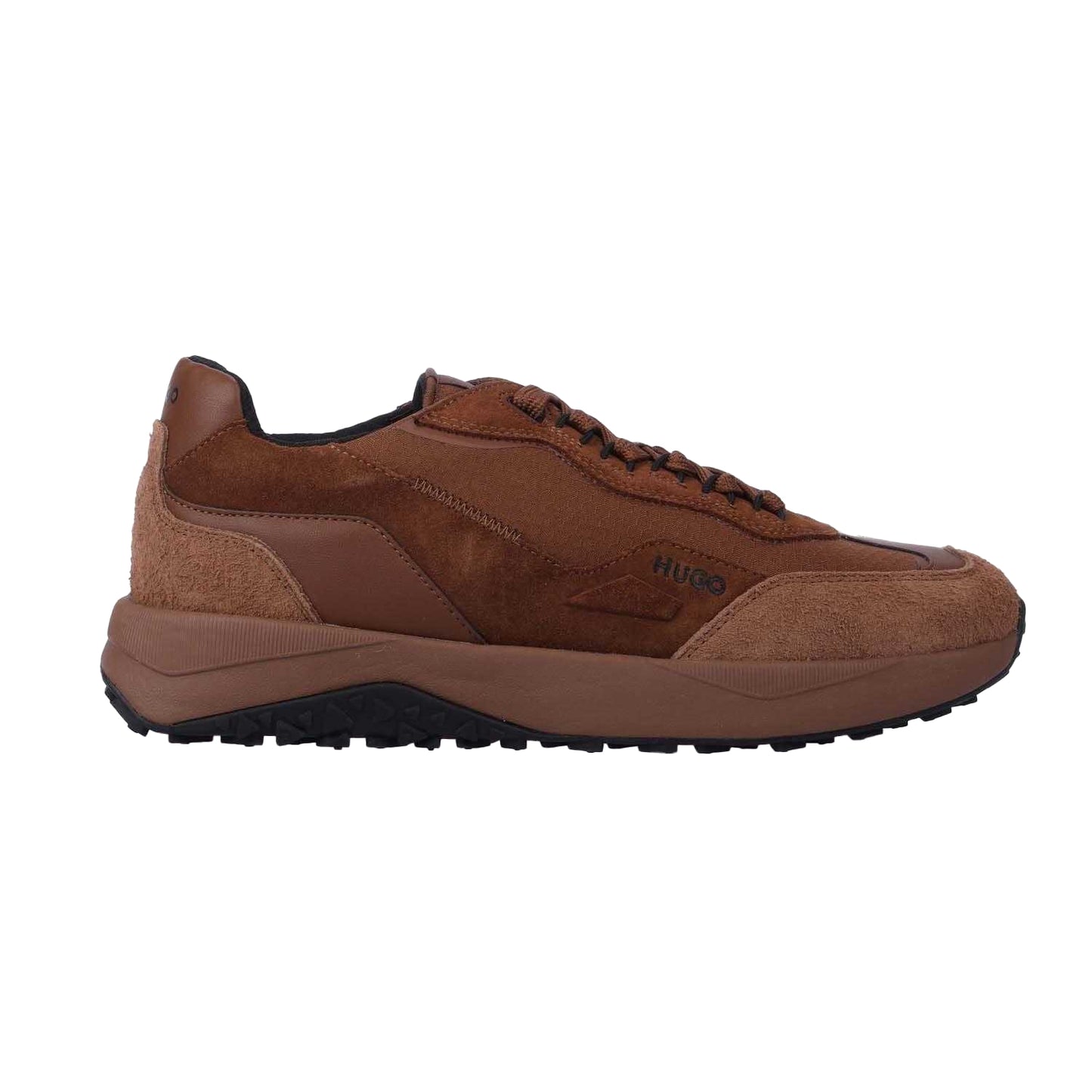 Brown - Side - Hugo Mens Kane Runner Suede Trainers