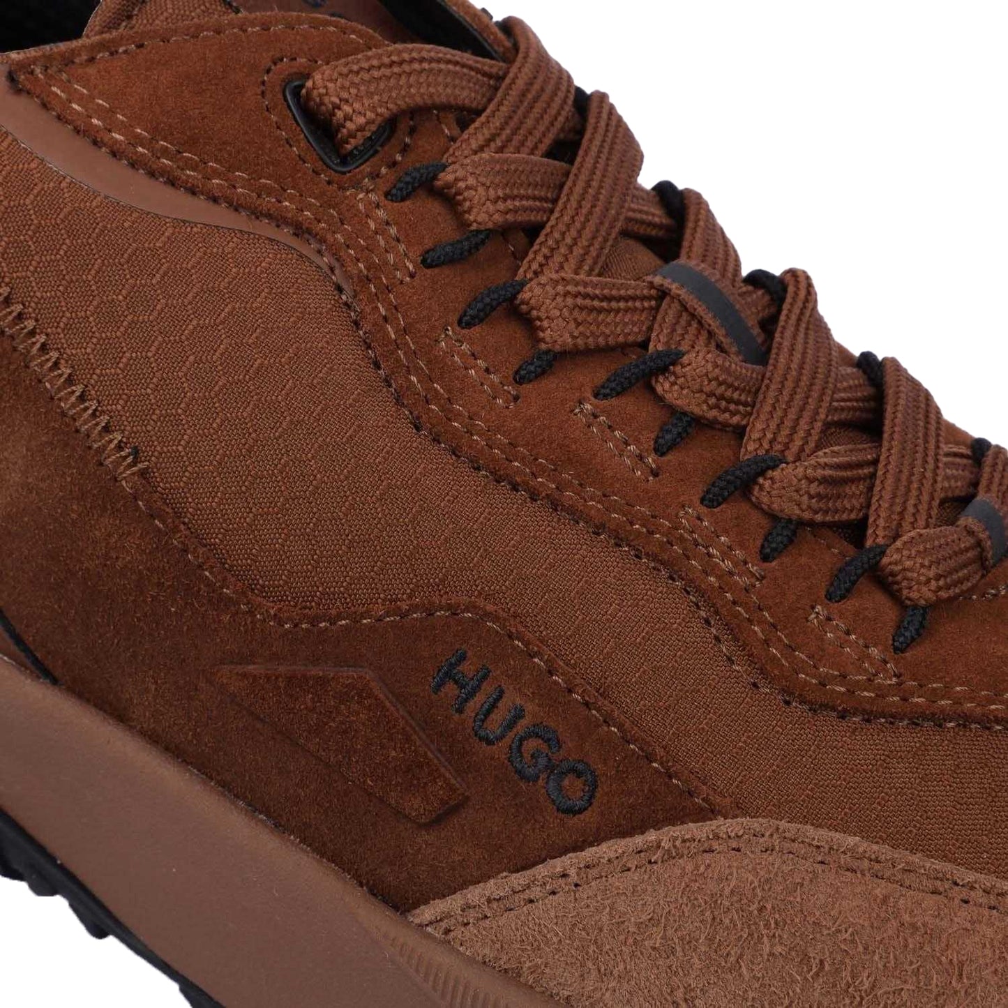 Brown - Close up - Hugo Mens Kane Runner Suede Trainers