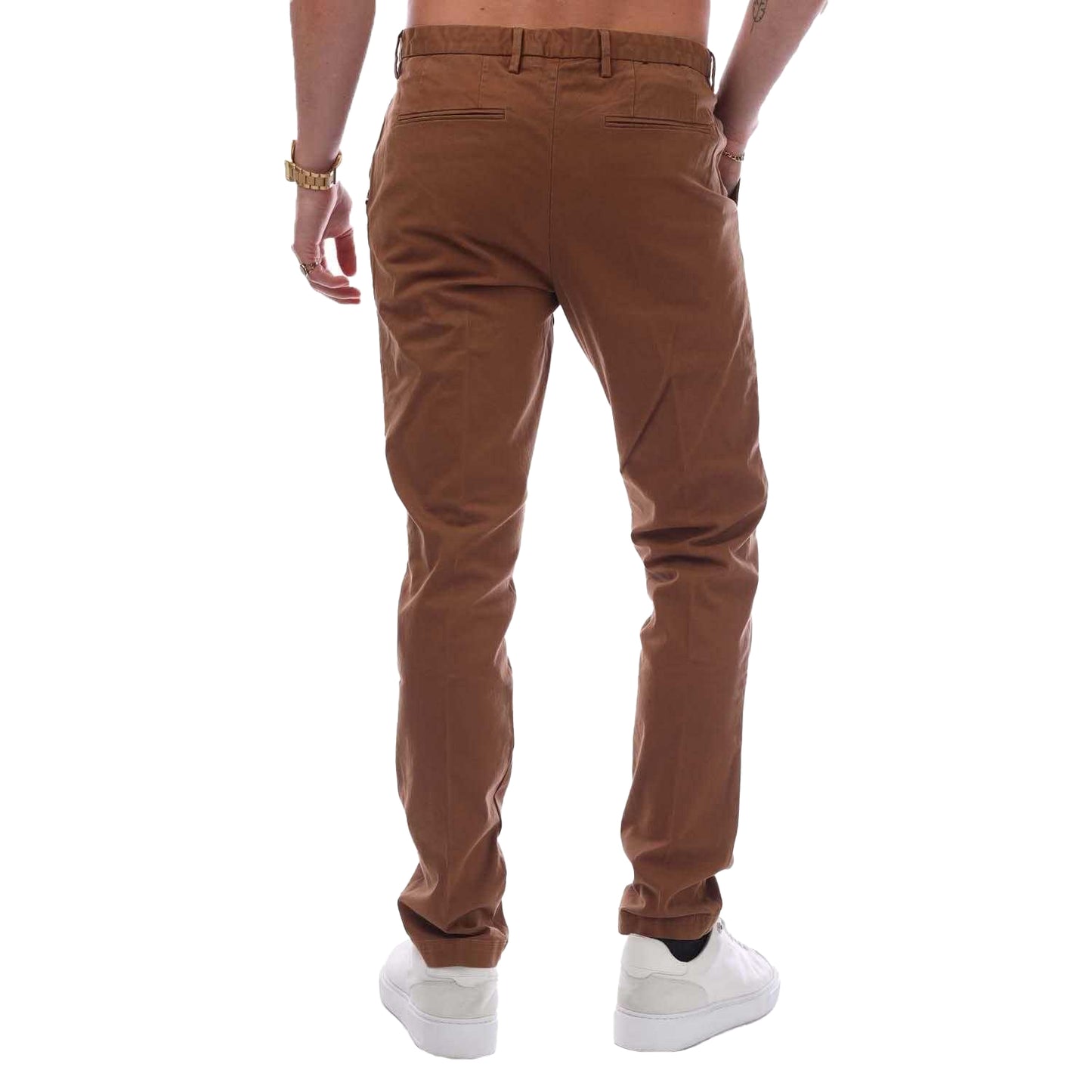 Dark Brown - Back - Boss Mens Logo Slim Trousers