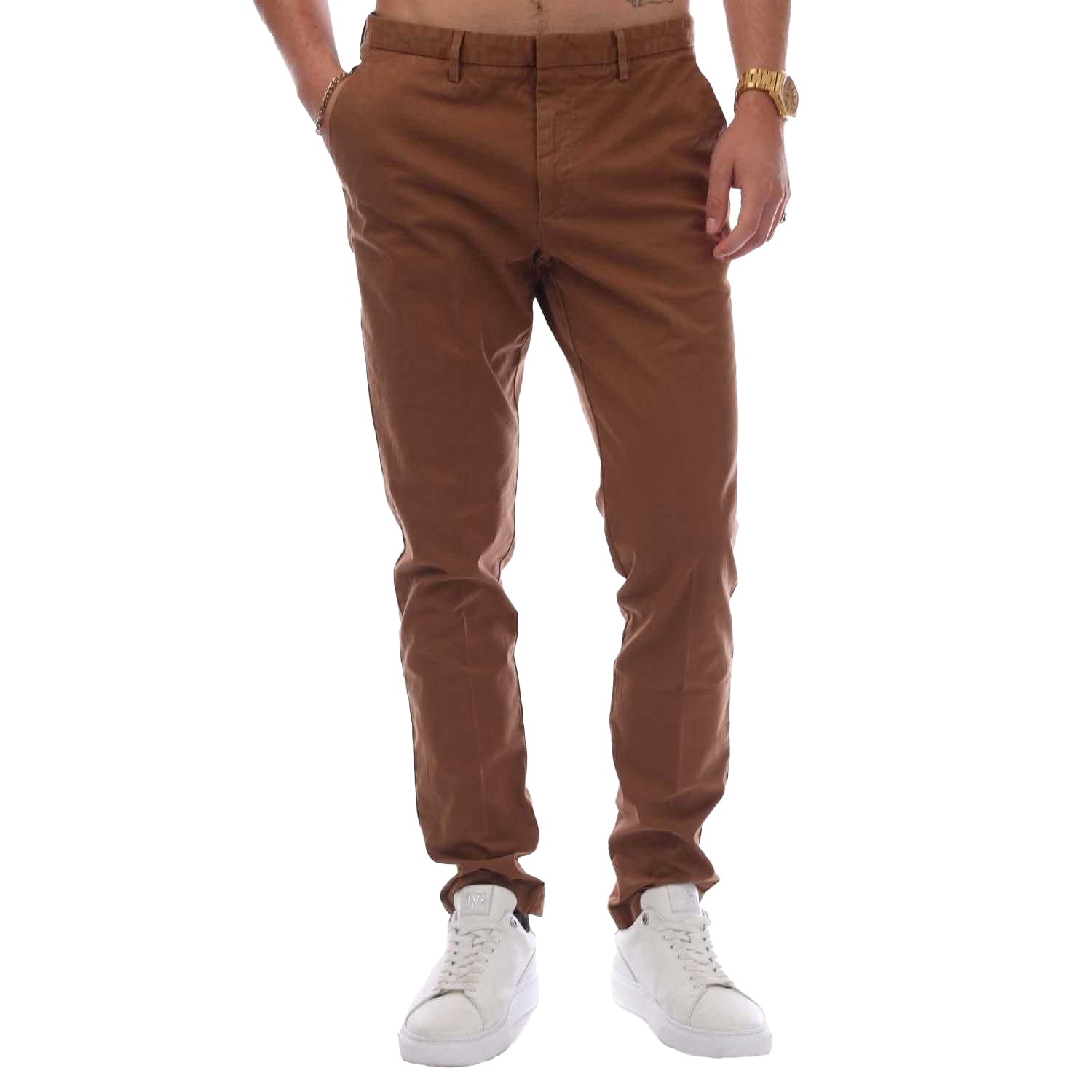 Dark Brown - Front - Boss Mens Logo Slim Trousers