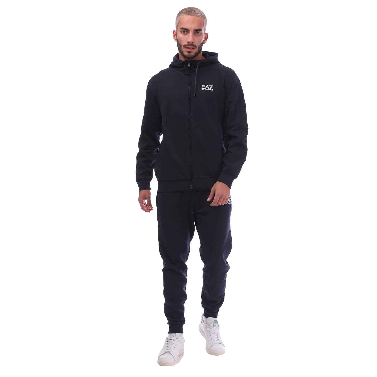 Navy - Front - Emporio Armani EA7 Mens Visibility Cotton Blend Tracksuit