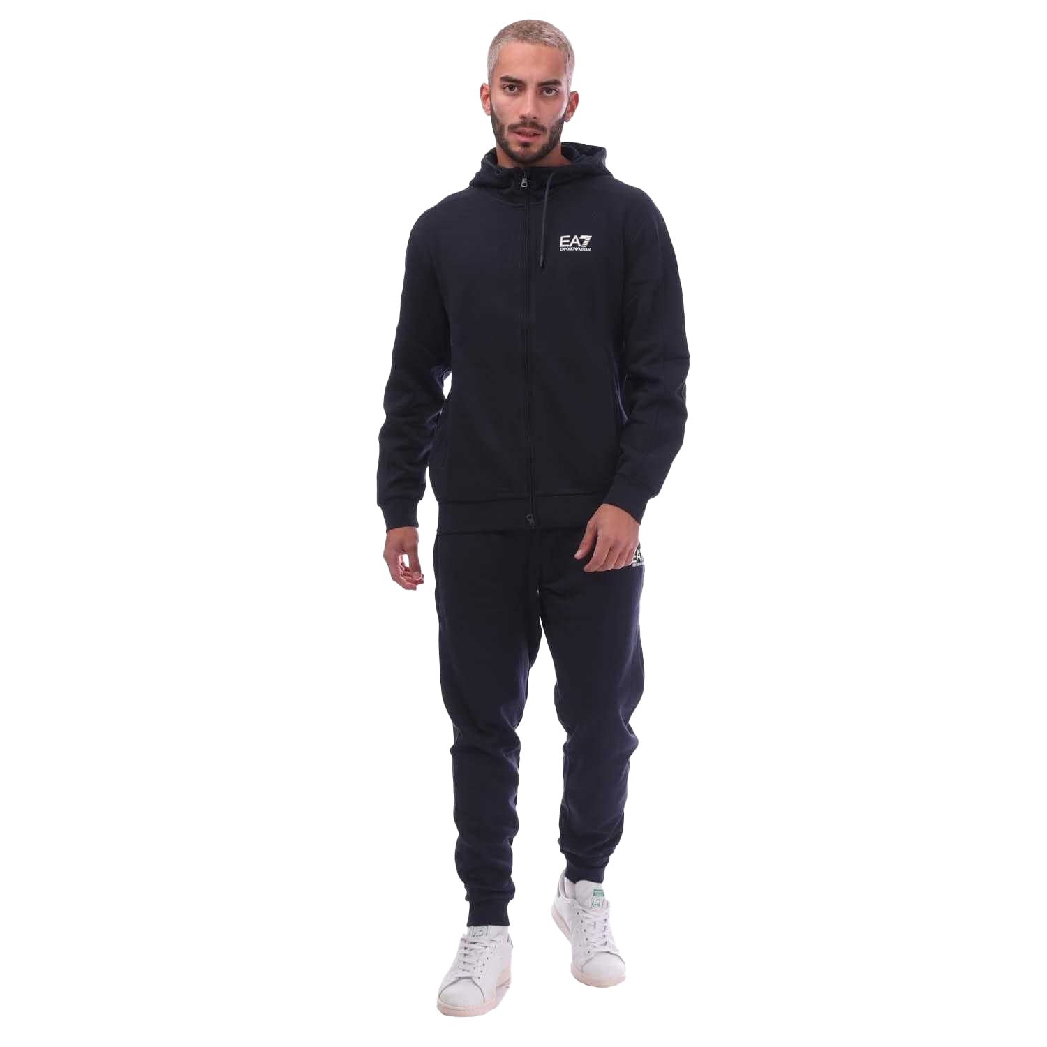 Navy - Front - Emporio Armani EA7 Mens Visibility Cotton Blend Tracksuit