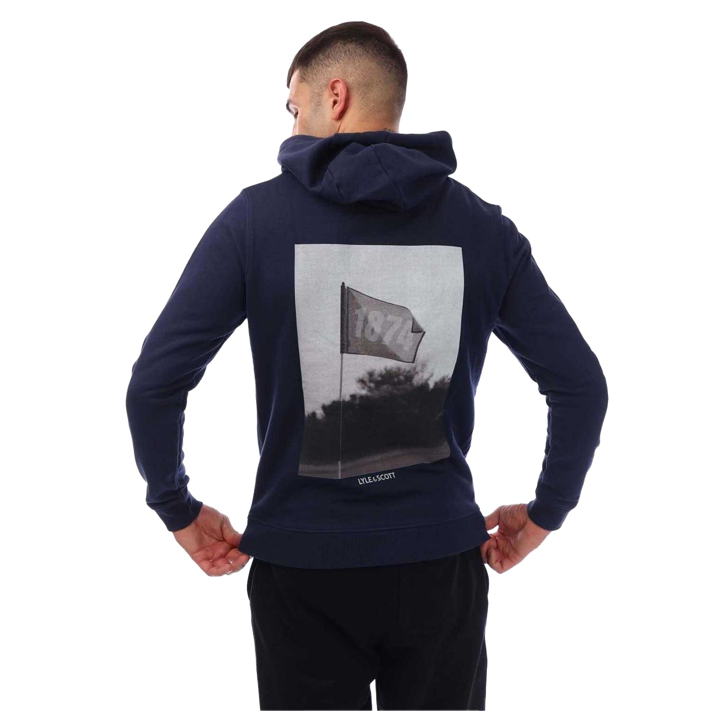 Navy - Back - Lyle & Scott Mens Flag Hoodie