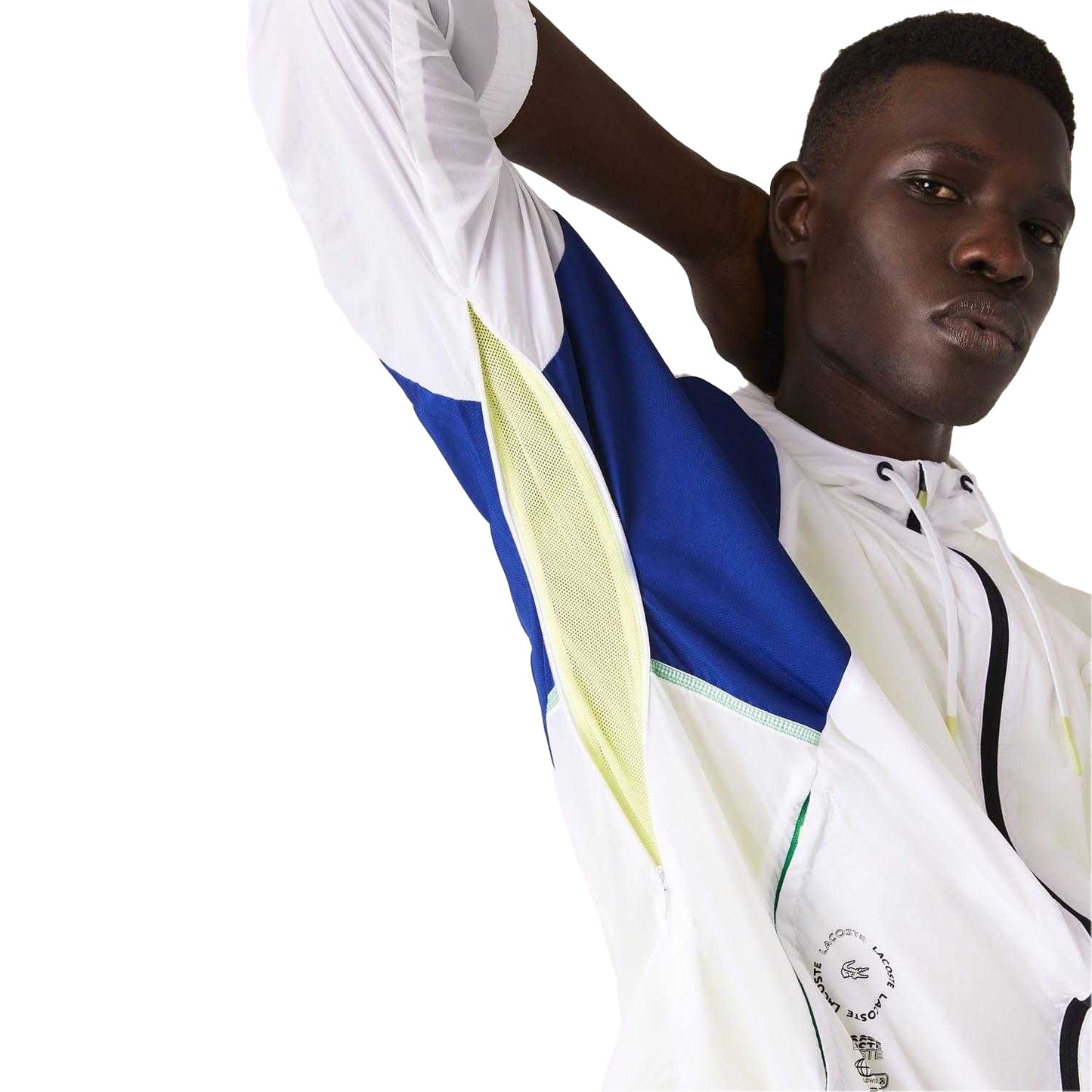 White - Side - Lacoste Mens Colour Block Wind Resistant Jacket