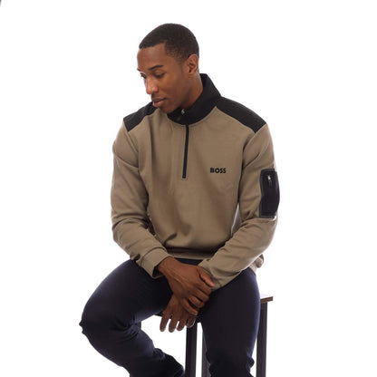 Green - Lifestyle - Hugo Boss Mens Quarter Zip Sweatshirt