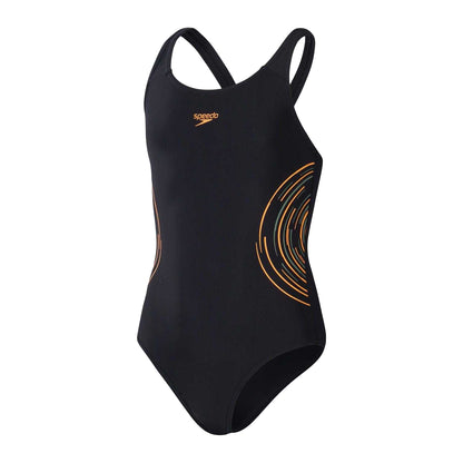 Black - Front - Speedo Girls Placement Muscleback One Piece Swimsuit