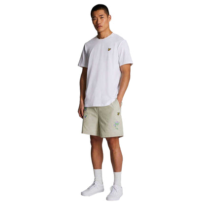 Cream - Side - Lyle & Scott Mens Thistle Club Embroidered Logo Shorts