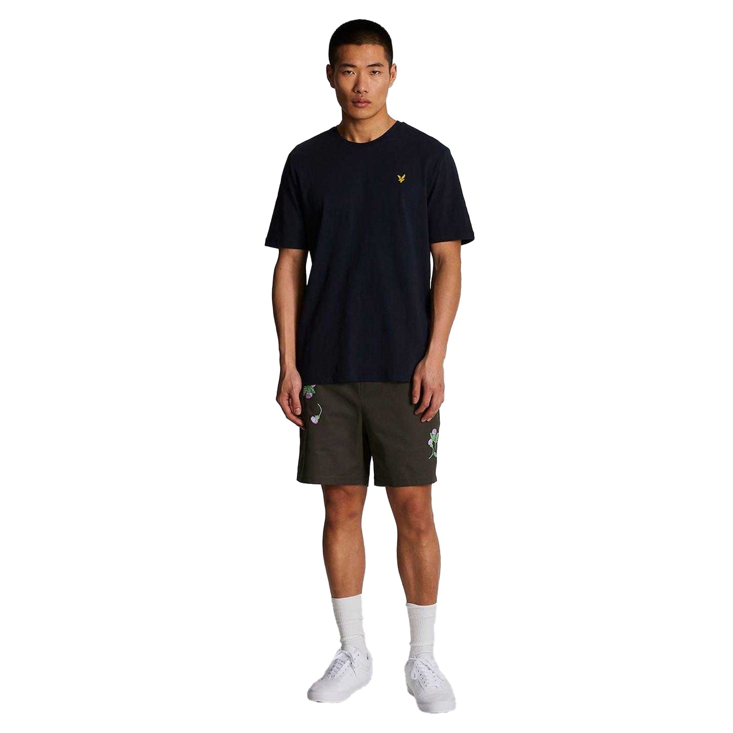 Gun Metal - Side - Lyle & Scott Mens Thistle Club Embroidered Logo Shorts