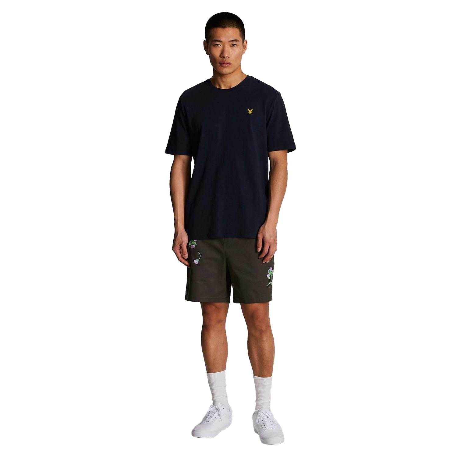 Gun Metal - Side - Lyle & Scott Mens Thistle Club Embroidered Logo Shorts