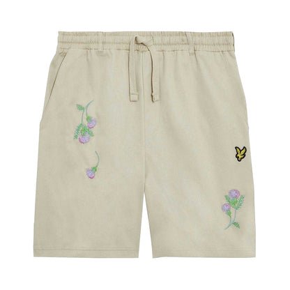 Cream - Front - Lyle & Scott Mens Thistle Club Embroidered Logo Shorts