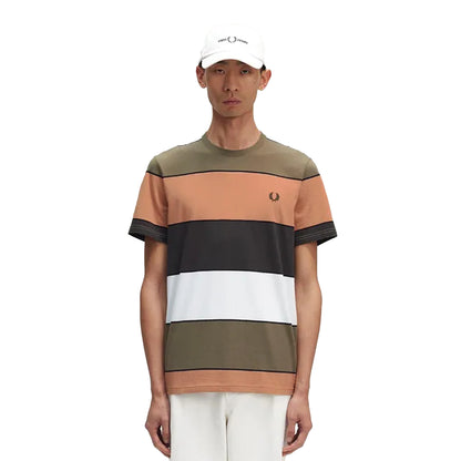 Rust - Side - Fred Perry Mens Contrast Striped T-Shirt