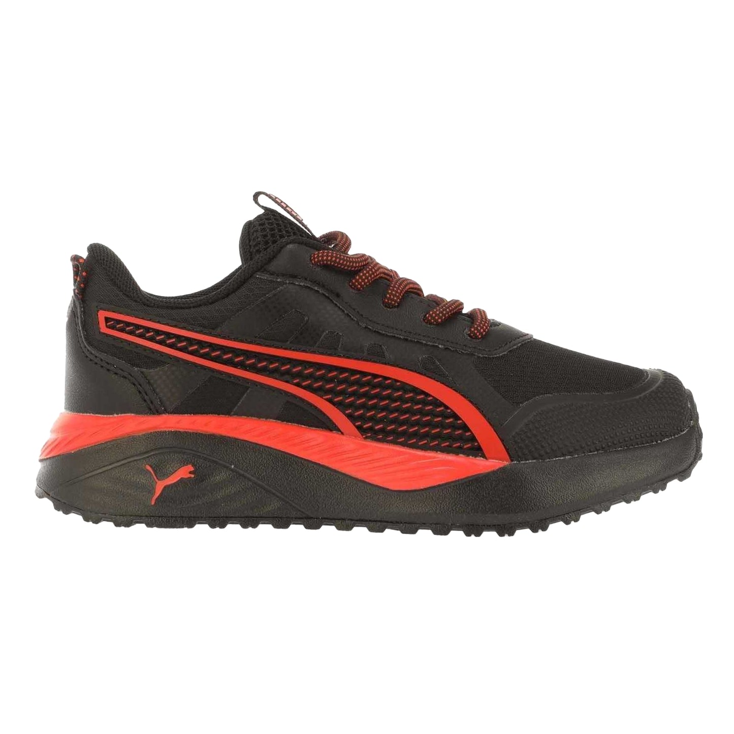 Black-Red - Side - Puma Childrens-Kids Excursion Trainers