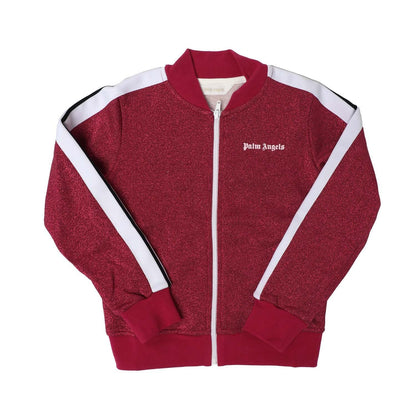 Pink-White - Front - Palm Angels Childrens-Kids Logo Lurex Bomber Jacket