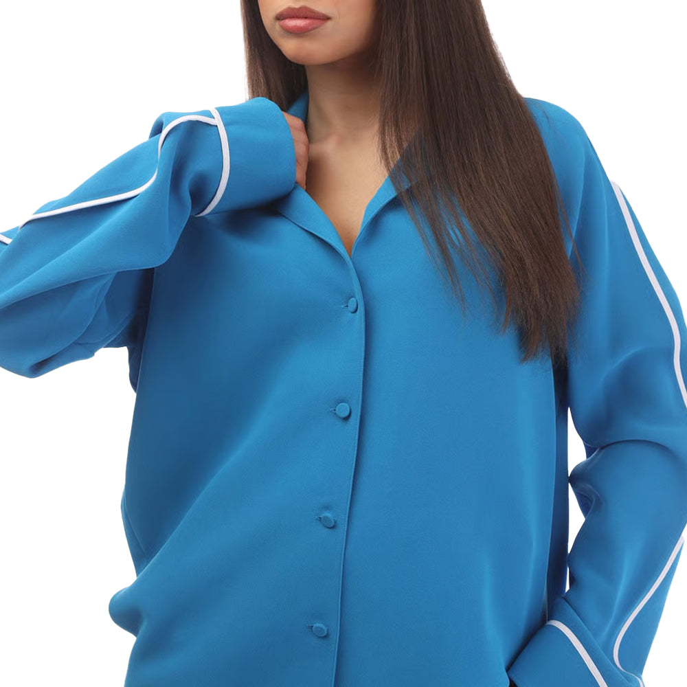 Blue-White - Side - Off White Womens-Ladies Cady Long-Sleeved Pyjama Top