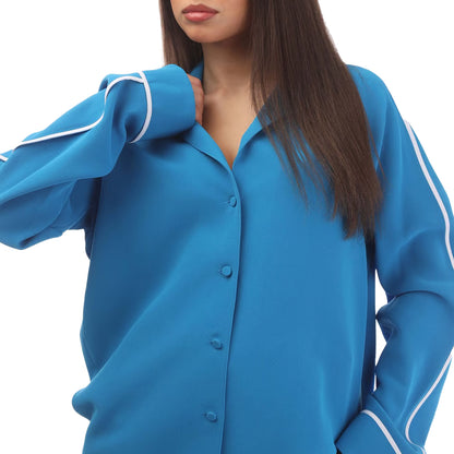 Blue-White - Side - Off White Womens-Ladies Cady Long-Sleeved Pyjama Top