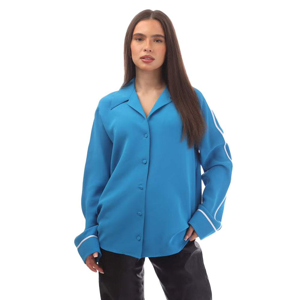 Blue-White - Front - Off White Womens-Ladies Cady Long-Sleeved Pyjama Top