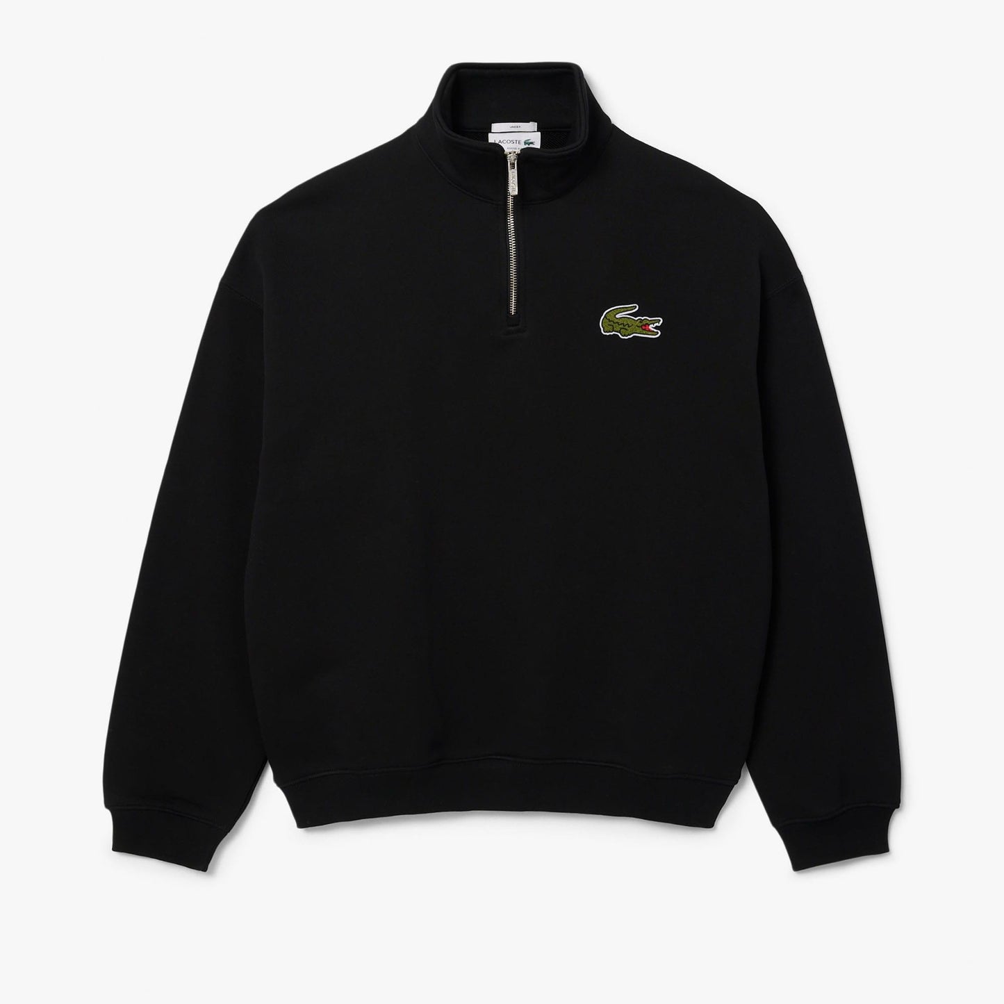Black - Front - Lacoste Unisex Adult Accent Badge Zip Neck Loose Fit Sweatshirt