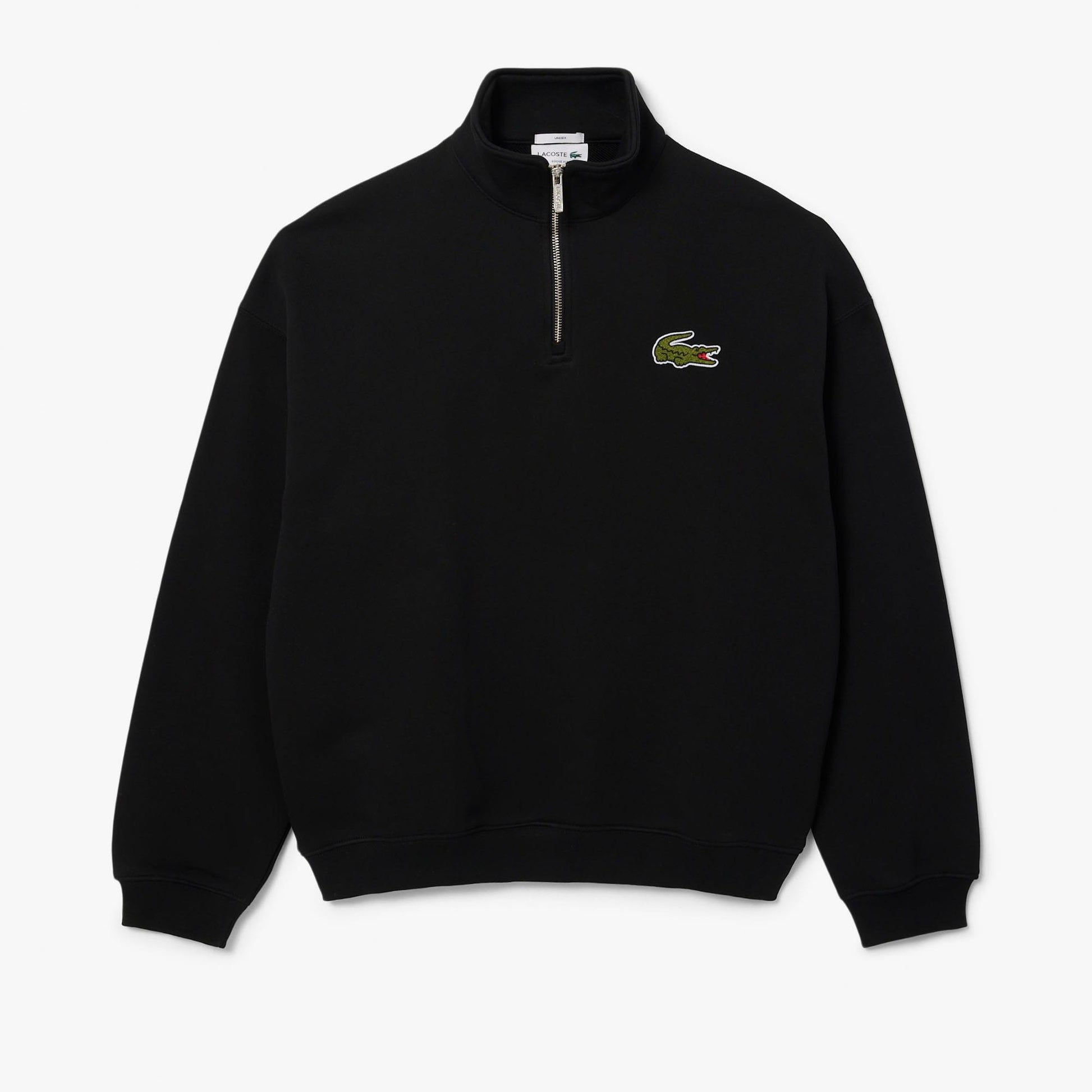 Black - Front - Lacoste Unisex Adult Accent Badge Zip Neck Loose Fit Sweatshirt