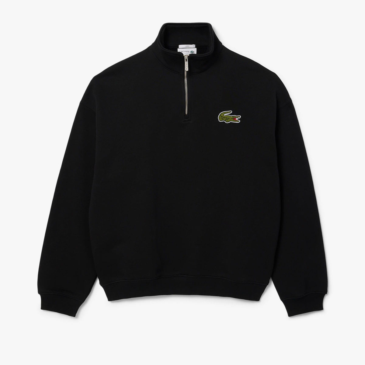 Black - Front - Lacoste Unisex Adult Accent Badge Zip Neck Loose Fit Sweatshirt