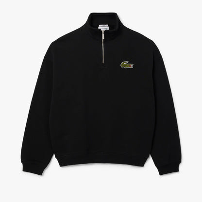 Black - Front - Lacoste Unisex Adult Accent Badge Zip Neck Loose Fit Sweatshirt